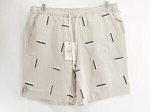 NWT Alex Crane Mens S 7" Cream Dashed Shorts 100% Linen Drawstring Elastic Waist